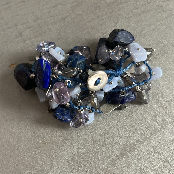 Blue Stone and Sterling Silver Multistrand Bracelet - Picture 4 of 5